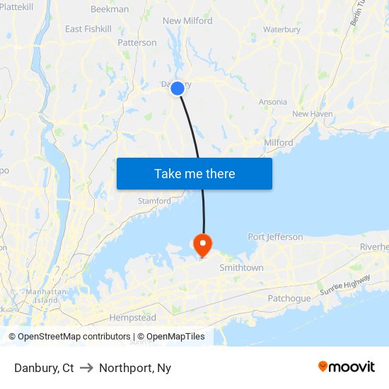 Danbury, Ct to Northport, Ny map