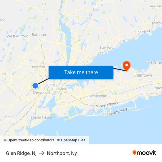 Glen Ridge, Nj to Northport, Ny map