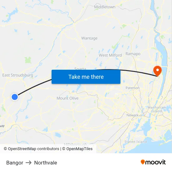 Bangor to Northvale map