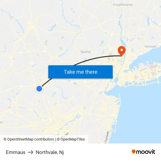 Emmaus to Northvale, Nj map