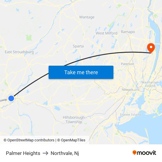 Palmer Heights to Northvale, Nj map