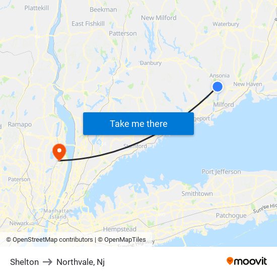 Shelton to Northvale, Nj map