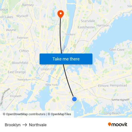 Brooklyn to Northvale map