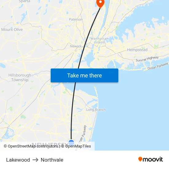 Lakewood to Northvale map