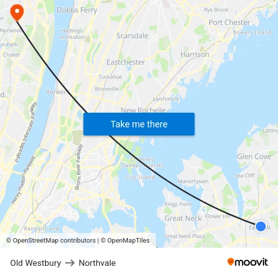 Old Westbury to Northvale map