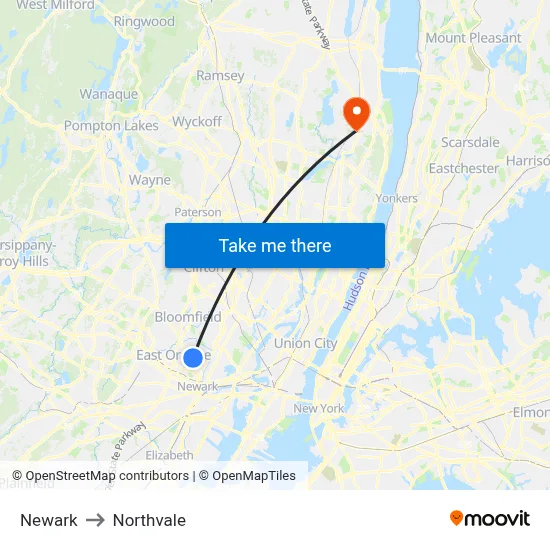 Newark to Northvale map