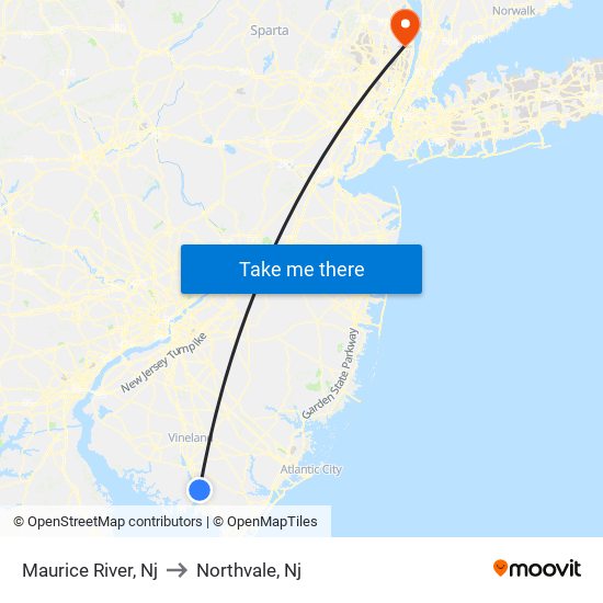 Maurice River, Nj to Northvale, Nj map