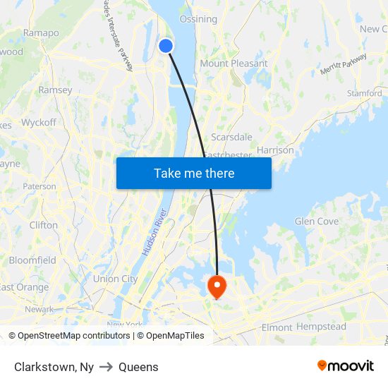 Clarkstown, Ny to Queens map