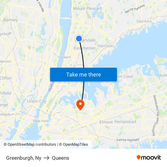 Greenburgh, Ny to Queens map