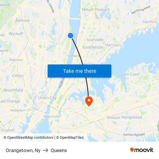 Orangetown, Ny to Queens map