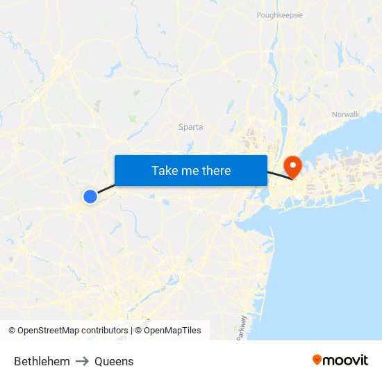 Bethlehem to Queens map