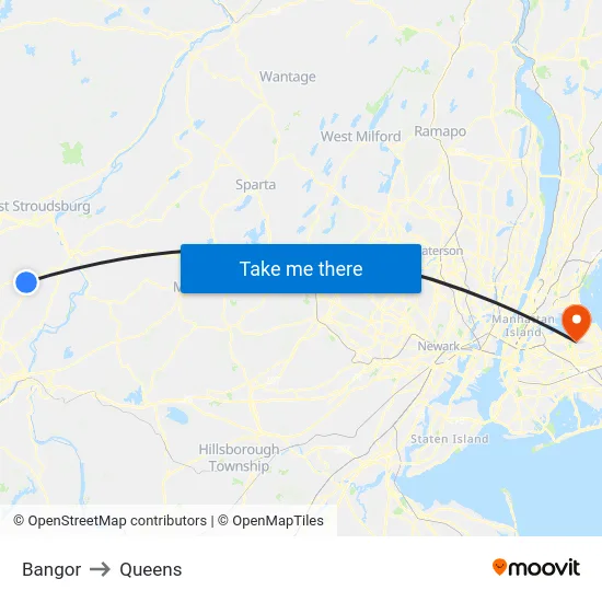 Bangor to Queens map