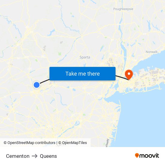 Cementon to Queens map