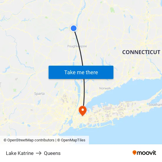 Lake Katrine to Queens map