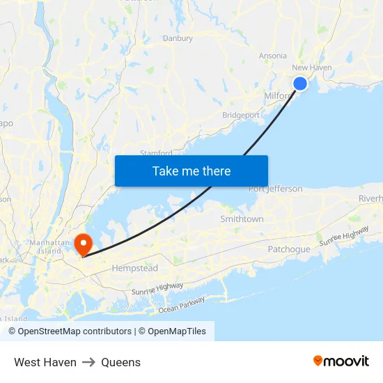 West Haven to Queens map