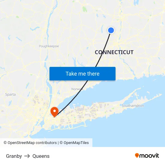 Granby to Queens map