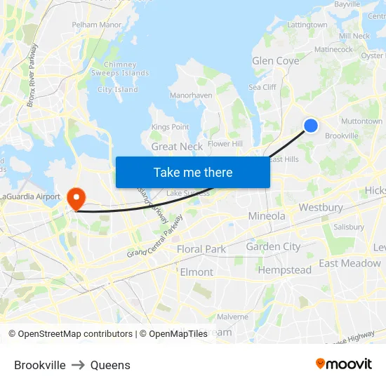 Brookville to Queens map