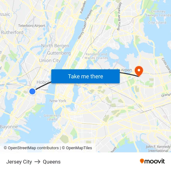 Jersey City to Queens map