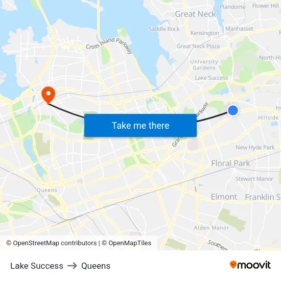 Lake Success to Queens map