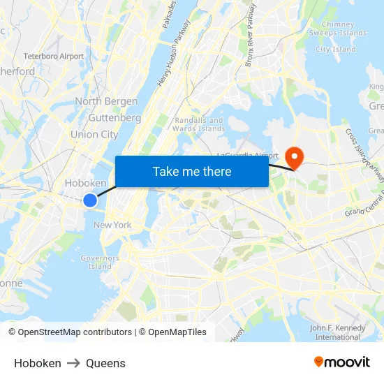 Hoboken to Queens map