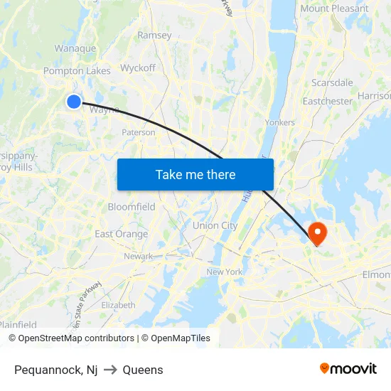 Pequannock to Queens map