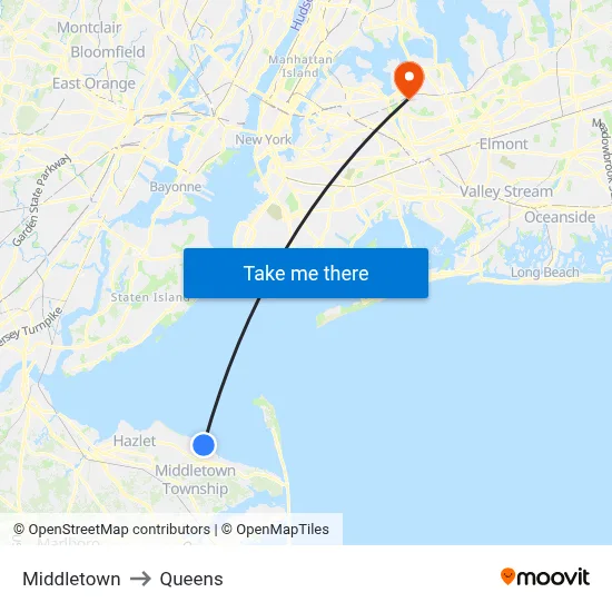 Middletown to Queens map