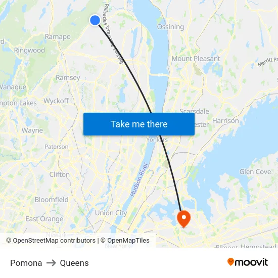 Pomona to Queens map