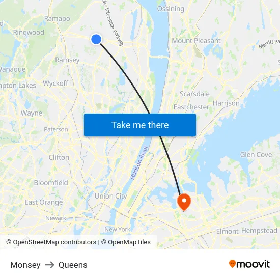 Monsey to Queens map