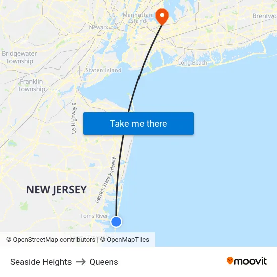 Seaside Heights to Queens map