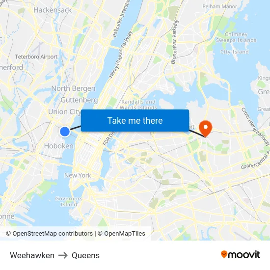 Weehawken to Queens map