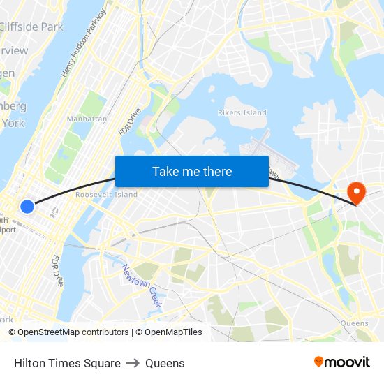 Hilton Times Square to Queens map