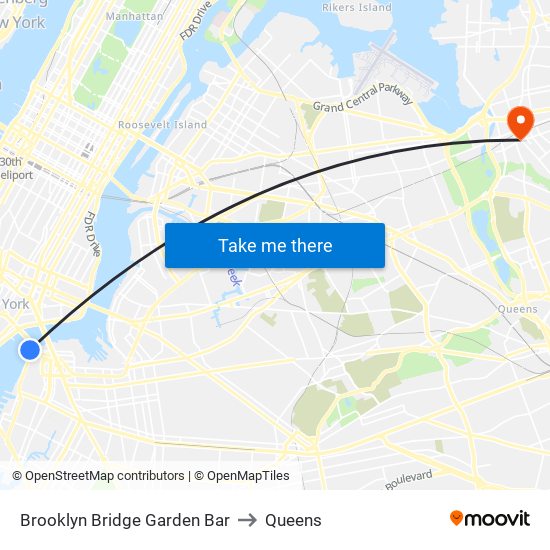 Brooklyn Bridge Garden Bar to Queens map