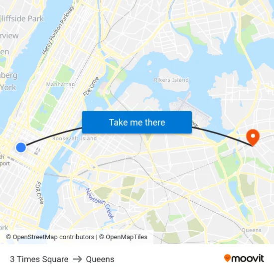 3 Times Square to Queens map