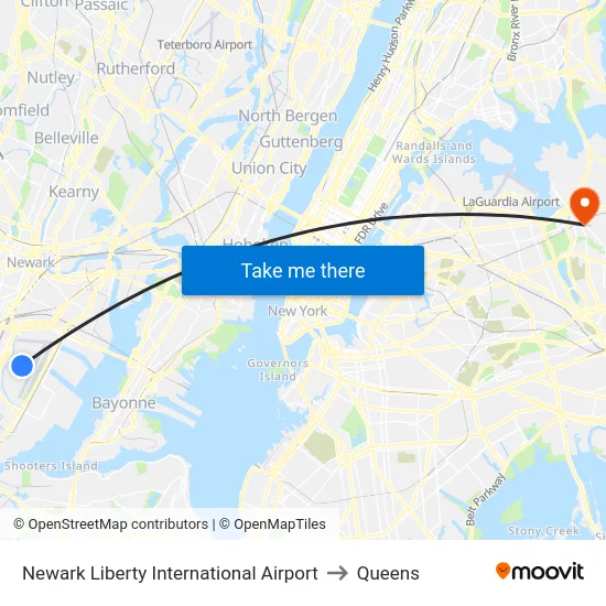 Newark Liberty International Airport to Queens map