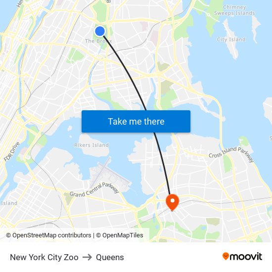 New York City Zoo to Queens map