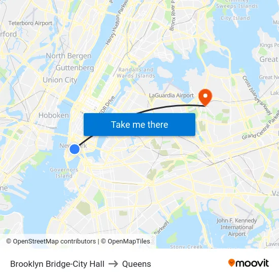 Brooklyn Bridge-City Hall to Queens map