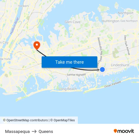 Massapequa to Queens map