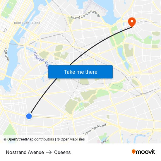 Nostrand Avenue to Queens map