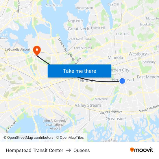 Hempstead Transit Center to Queens map