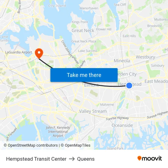 Hempstead Transit Center to Queens map