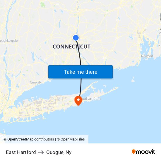 East Hartford to Quogue, Ny map