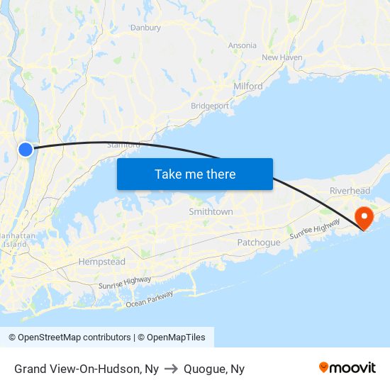 Grand View-On-Hudson, Ny to Quogue, Ny map