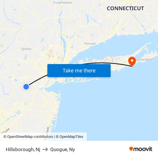 Hillsborough, Nj to Quogue, Ny map