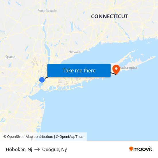 Hoboken, Nj to Quogue, Ny map