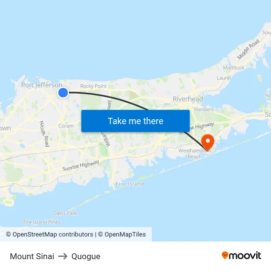 Mount Sinai to Quogue map