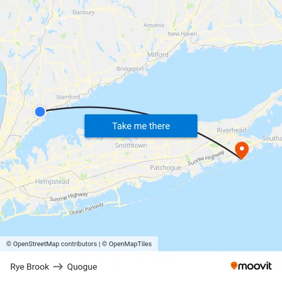 Rye Brook to Quogue map