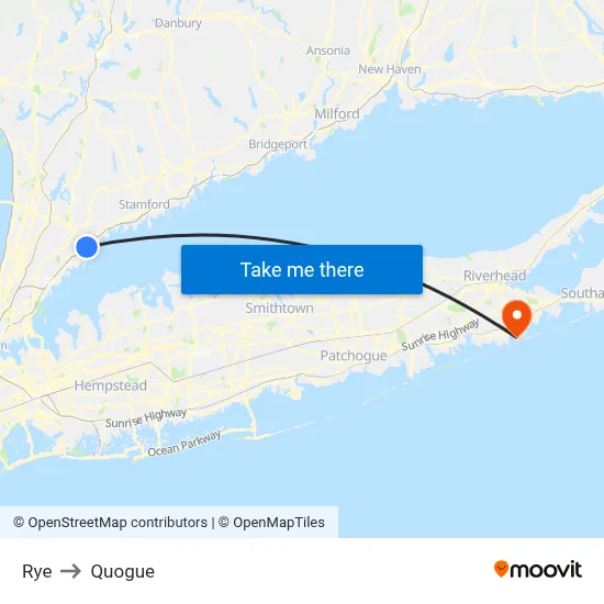 Rye to Quogue map