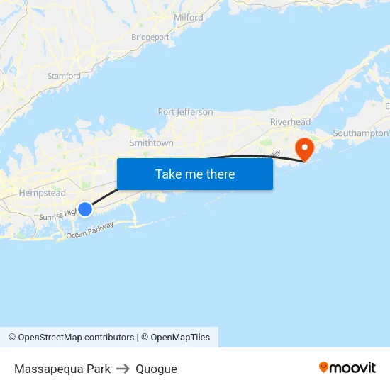 Massapequa Park to Quogue map