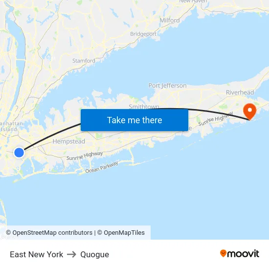 East New York to Quogue map