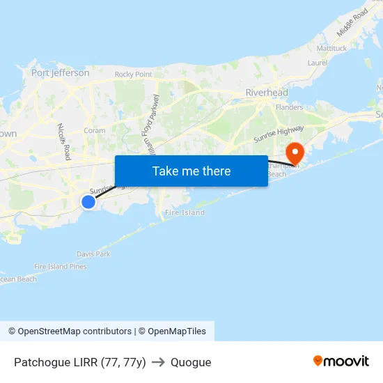 Patchogue LIRR (77, 77y) to Quogue map